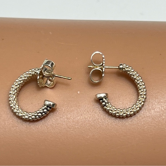 Lagos Sterling Silver Small Caviar Hoop Earrings w/ 14K Gold Posts, 5.45g - Picture 1 of 14